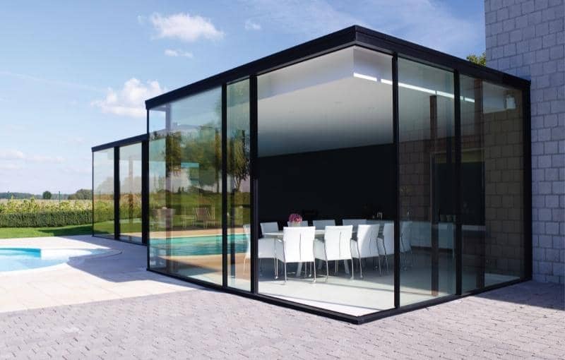 minimalistische veranda met plat dak pauwels